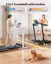 Folding Treadmill with 10% Incline, 2.5 HP Walking Pad with Handle Bar, 300 lb Capacity Treadmills for Home/Office, Foldable Treadmill with App & Speaker, 0.6-10 MPH