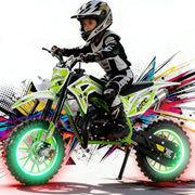 2026 Upgraded 50cc 2-Stroke Kids Dirt Bike Motocross, Pocket Gas Motorbike, Off Road Gas Power Mini Pocket Motorcycle with Front/Rear Disc Brakes, Scooter Bike Pocket, Dirtbike for Kids Green