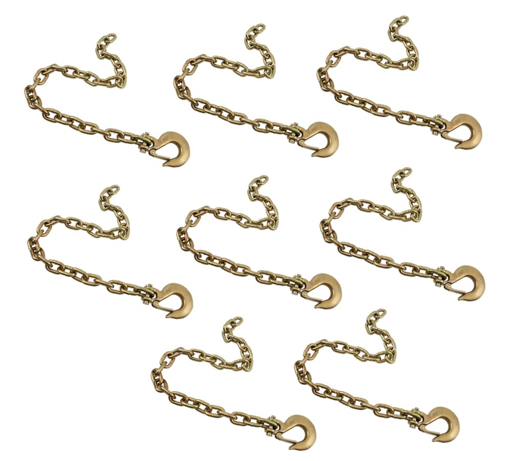 8 Pack 3/8" x 36" Trailer Safety Chains with Clevis Grab Hooks & Safety Clip | Grade 70 Binder Towing Trailer Chain