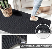 Runner Rug Carpet Runners, Indoor/Outdoor Hallway Custom Sizes Kitchen Entryway Bedroom Area Rugs with Natural Non-Slip Waterproof Rubber Backing, Garage Mat, Double Stripe, 5' x 14'
