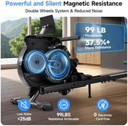 16-Level Dual-Rail Magnetic Rowing Machine, Advanced LCD Monitor, Wide Seat, Charcoal, 330 lb Capacity