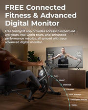 16-Level Magnetic Rowing Machine with Extended Slide Rail, LCD Monitor, Standard Seat, Charcoal, 330 lb Capacity