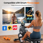 16-Level Magnetic Rowing Machine with Extended Slide Rail, Advanced LCD Monitor, Wide Seat, Gray, 330 lb Capacity