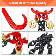 Tow Chain 3/8" Grade 80 V-Type with 15 J-Hooks, 2/3 Ft Long for Flatbed Truck, Trailer, Tractor, Wrecker - Heavy Duty Towing Rope