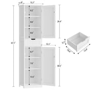 66.9" Tall Bathroom Storage Cabinet with 2 Doors & 1 Drawer Narrow Storage Cabinet with Adjustable Shelves, Floor Cabinet for Bathroom, Living Room, Entryway, Kitchen, White, 15.7" W