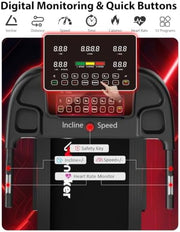 Treadmill for Home, Folding Treadmill with 15% Auto Incline,3.0HP Folding Treadmill with App,12 Workout Programs, Max 8.7 MPH Running Machine, 300 LBS Capacity