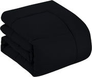 7 Piece Comforter Set Bag Solid Color All Season Soft Down Alternative Blanket & Luxurious Microfiber Bed Sheets, Black, King (Pack of 3)