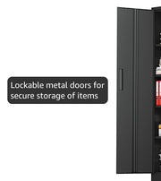 Storage Cabinet, 72” Black Garage Steel Locking Cabinet with Doors and 4 Adjustable Shelves, Tall Lockable File &Tool Cabinet for Home Office, Metal Classroom Cabinet Basement