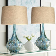 29 1/2" Tall Table Lamps Set of 2 Blue Green Ceramic Coastal Modern