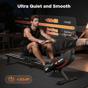 16-Level Magnetic Rowing Machine with Extended Slide Rail, LCD Monitor, Wide Seat, Black, 300 lb Capacity