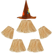 Joyfy 6 Pcs Halloween Scarecrow Costume Set,Scarecrow Costume Accessories Decoration with Scarecrow Hat and Scarecrow Skirt Raffia Neck Foot Hand Straws for Party Accessory Halloween Decorat