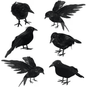 6 Pcs Halloween Black Crows Feathered Crows Realistic Looking Ravens Large Handmade Black Crow for Halloween Decoration Party Supplies