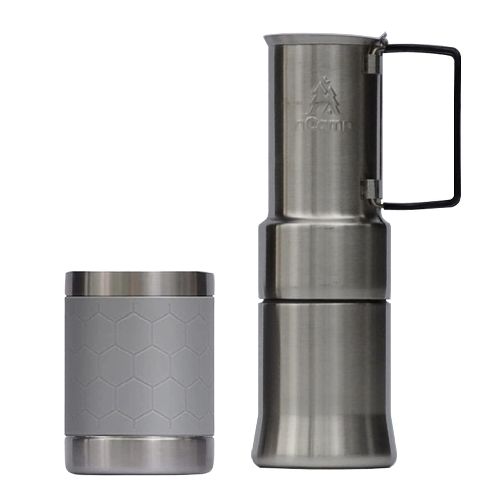 Café, Portable Coffee Maker, Portable Espresso Machine, Compact Camping Coffee Maker, Stainless Steel Travel Coffee Maker with Camping Coffee Cup, Reusable, 12 oz