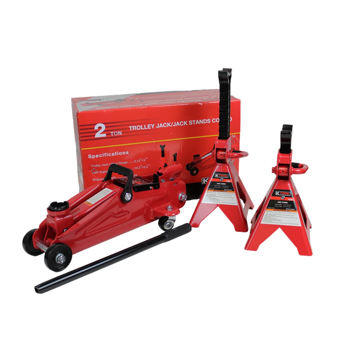 63097A 2 Ton Automotive Trolley Floor Jack with Jack Stands for Garages, Repair Shops, and DIY, 4,000 lbs. Capacity, Hydraulic Lifting Range 5-1/8" to 13", Heavy Duty Steel, Red