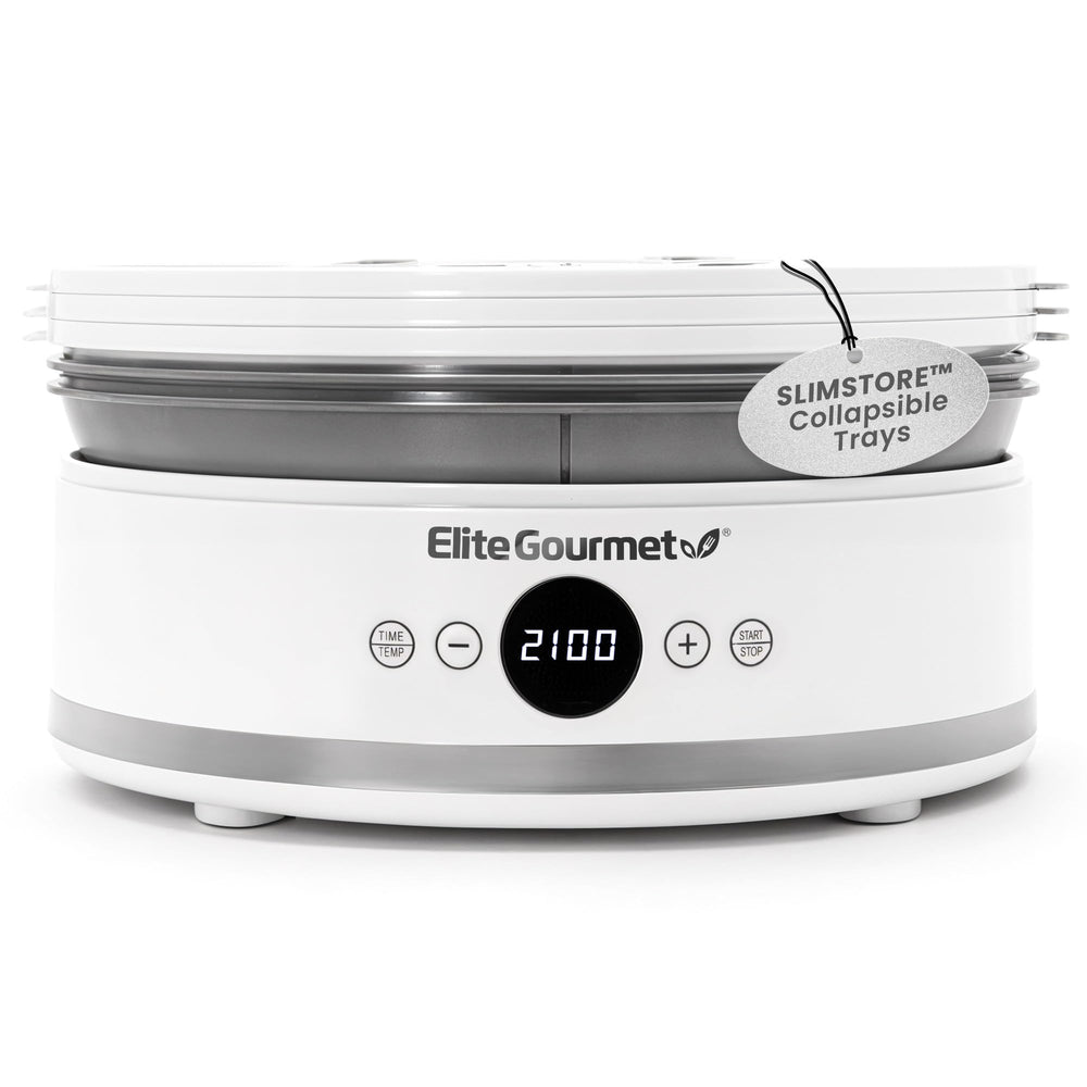 Digital Food Dehydrator, 5 SlimStore Trays, Adjustable Timer BPA-Free, Collapsible, Compact, White, EFD329WD