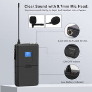 4-Channel Wireless Microphone System, Quad UHF Metal Cordless Mic, 2 Handheld Mics, 2 Bodypack Mics, Long Distance150-200Ft, Fixed Frequency, 16 Hours Use for Karaoke Singing, Church