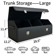 Car Trunk Organizer with Lid,Foldable Faux Leather Cargo Storage Box,3 Compartments,Collapsible Multi-Functional for SUV,Sedan,Vehicle Trunk