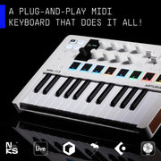 MiniLab 3-25 Key USB MIDI Keyboard Controller With 8 Multi-Color Drum Pads, 8 Knobs and Music Production Software Included, Aquamarine