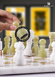 Marble Chess Set 12" Luxury Board Game & Chess Sets for Adults White & Green Onyx Marble, Handmade, Natural Marble Veining, Luxury Decor, Elegant Gift, 32 Chess Figures