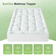 King Size Mattress Topper Viscose Derived from Bamboo, Soft Thick Pillow Top Mattress Pad Cover for Back Pain, Cooling Mattress Protector with 8-21 Inch Deep Pocket, White