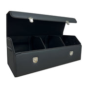 Car Trunk Organizer with Lid,Foldable Faux Leather Cargo Storage Box,3 Compartments,Collapsible Multi-Functional for SUV,Sedan,Vehicle Trunk