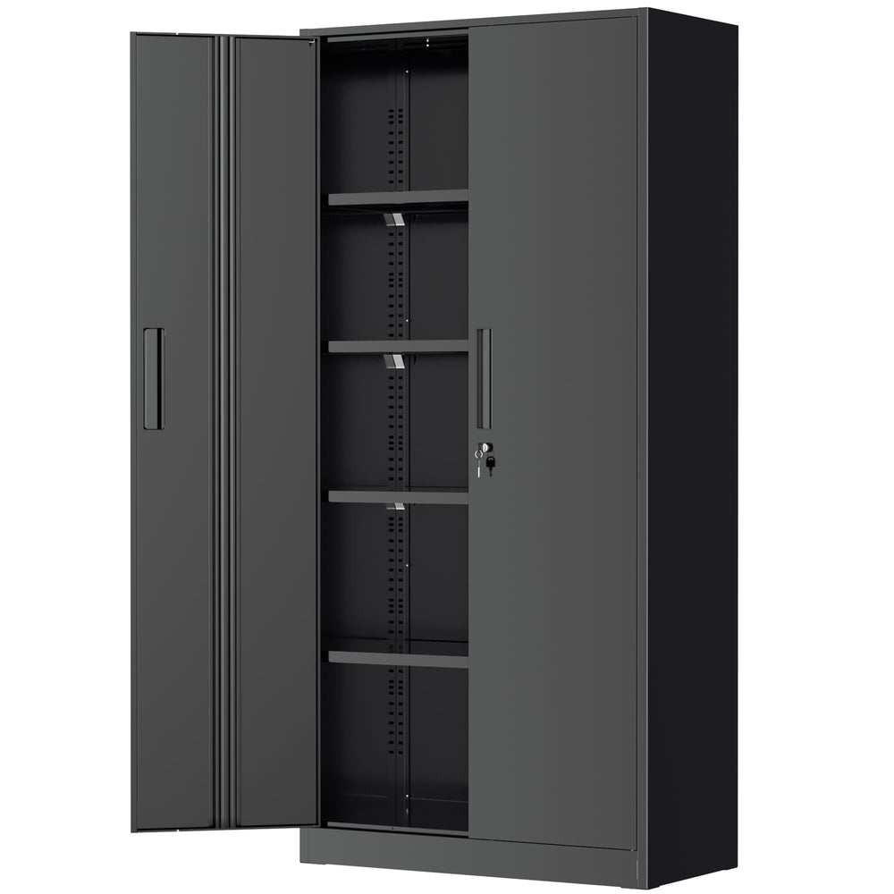 Storage Cabinet, 72” Black Garage Steel Locking Cabinet with Doors and 4 Adjustable Shelves, Tall Lockable File &Tool Cabinet for Home Office, Metal Classroom Cabinet Basement