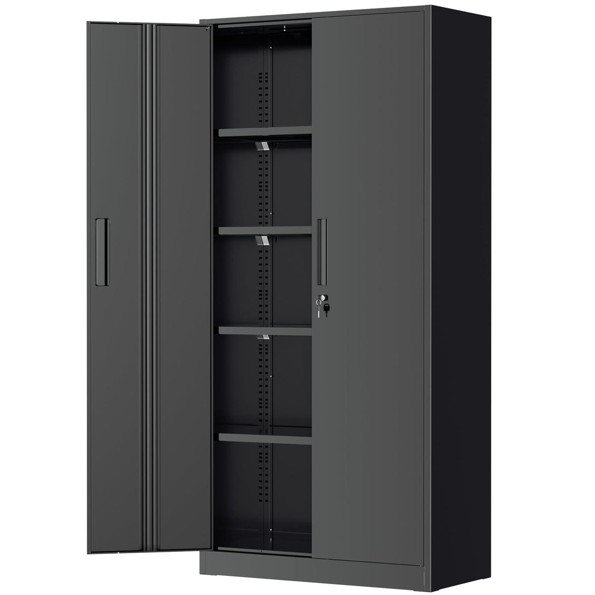 Storage Cabinet, 72” Black Garage Steel Locking Cabinet with Doors and 4 Adjustable Shelves, Tall Lockable File &Tool Cabinet for Home Office, Metal Classroom Cabinet Basement