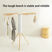 Clothes Drying Rack, Clothing Stand, Foldable Laundry Drying Rack Portable clothes rack with wooden rods, plastic cylinder and tripod base for apartments, balconies, RVs, camping and travel