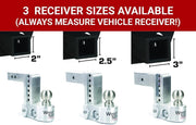 Aluminum Adjustable Trailer Hitch - Towing Hitch with Built-in Tongue Weight Scale - Compatible with 2.5" Receivers - 10" Drop, Stainless Steel Tow Balls, 18,500 GTW, 1-Piece Lock Set