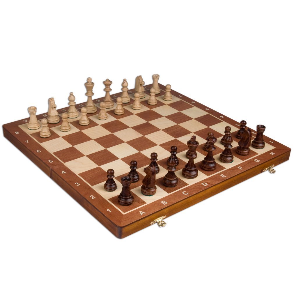 Handmade European Professional Tournament Chess Set - Wooden 21 Inch Folding Board with Felt Base & Hand Carved Chess Pieces - Compartment Inside The Board to Store Each Piece