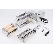 Electric Pasta Maker with Motor, Hand Crank and Ravioli Roller Two Operating Modes, Seven Dough Settings, Noodle Cutting and Filled-Pasta Preparation