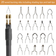 Professional Wood Burning Kit, 60W Wood Burning Tool Pyrography Kit with Dual Wood Burner 20 Woodburning Wire Nibs Tips including Ball Tips and 5PCS Stencils