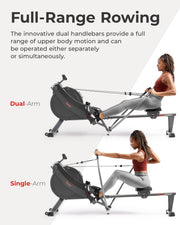 16-Level Magnetic Rowing Machine with Extended Slide Rail, LCD Monitor, Standard Seat, Charcoal, 330 lb Capacity