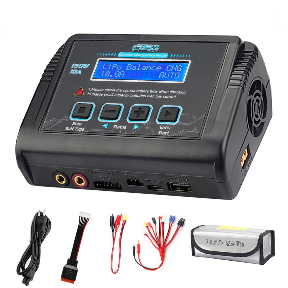LiPo Battery Charger, 150W 10A Balance Fast Charger for RC Car Drone RC Battery Charger Discharger for 1S-6S LiPo/Li-ion/Life/LiHV 1-15S NiMH/NiCD 2-20V PB Smart Batteries