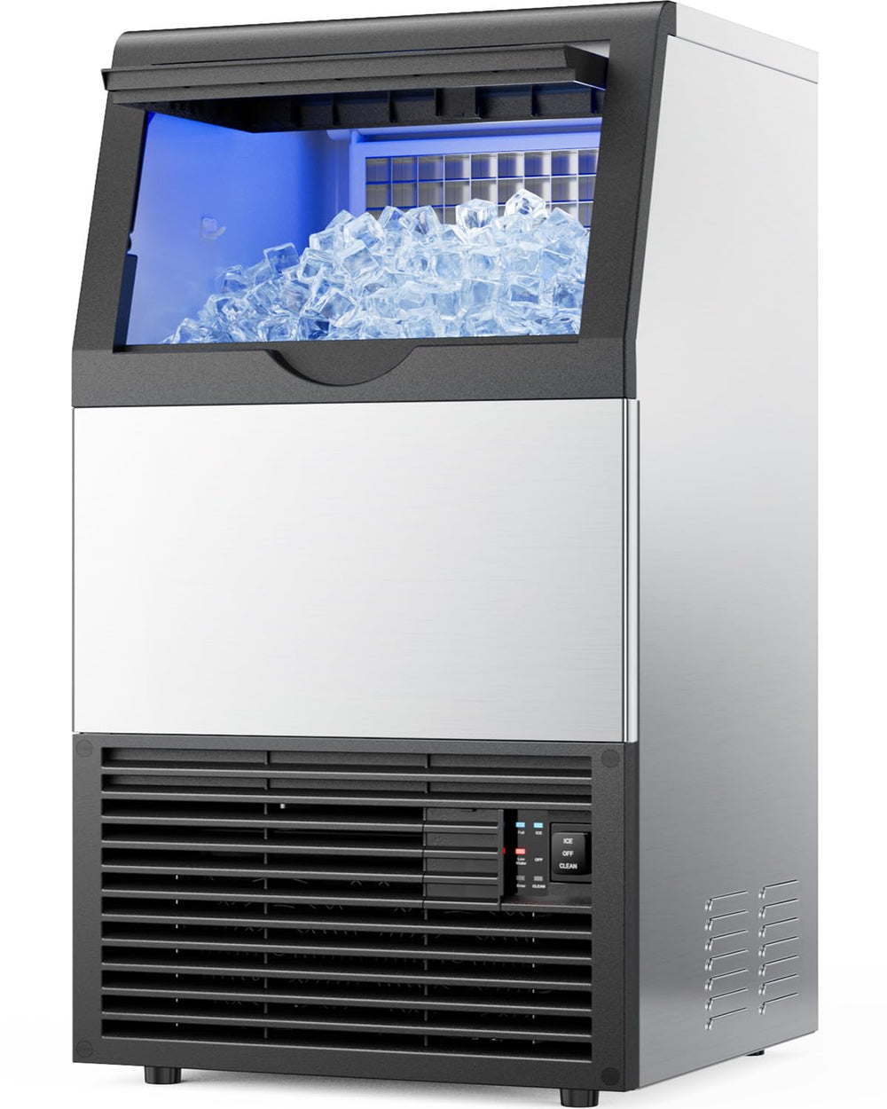 Commercial Ice Maker Machine, 100lbs/24H with 18-33lbs Ice Storage Under Counter Ice Maker, Stainless Steel Built-in Freestanding, Self-Cleaning, Adjustable Ice Thickness for Home Bar Offices