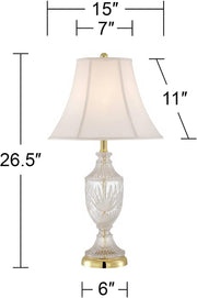26 1/2" Tall Table Lamps Set of 2 Gold Brass Cut Clear Glass Urn