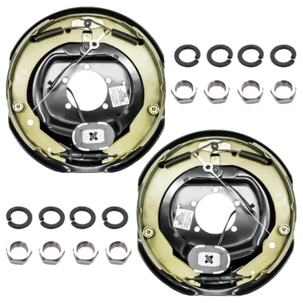 12" x 2" Self Adjusting Electric Trailer Brakes Assembly for 5,200 lbs, 6,000 lbs, 7,000 lbs Trailer #42 Axle with Nuts&Washers, 1 Pair RV Spindle Brake Kit with 5 Holes for Parts Replacement