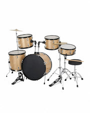 5-Piece Drum Set Adult, 22-Inch Full Size Drumset with Cymbals, Pedal, Drumsticks, Adjustable Stool & Stands – Acoustic Drum Set for Adults, Beginners, Students,Teens – Champagne