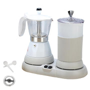 Espresso Maker with Milk Frother Electric Moka Pot 2-in-1 Espress Machine Aluminium One-Touch Operation Milk Froth Fine and Dense White 110V