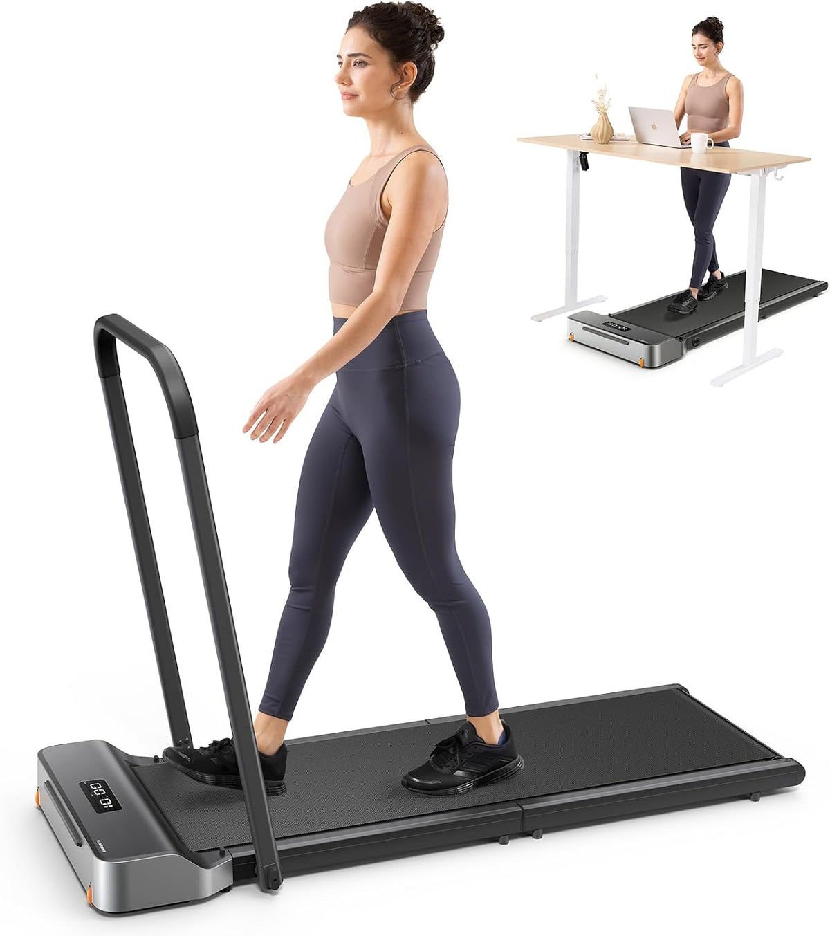 Foldable Walking Pad Treadmill with Handle Bar Under Desk
