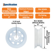 ST205/75D15 Trailer Tire and Wheel Assembly, 5 Lug, Set of 2