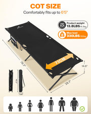 Camping Cot: 78.3"x28.7"x14.6" Comfort Cot Bed for Camping Traveling Guest Bed, Sleeping Cots for Adults with Side Pockets & Storage Bag - Ease of Assembly, Support 330 Lbs