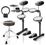 MK-0 Electric Drum Set with 7'' Quiet Mesh Drum Pads, 8'' Full Rubber Cymbals, 12 Kits and 68 Authentic Sounds, USB MIDI, Throne, Sticks, Headphone, 2 Switch Pedals for Beginners & Kids