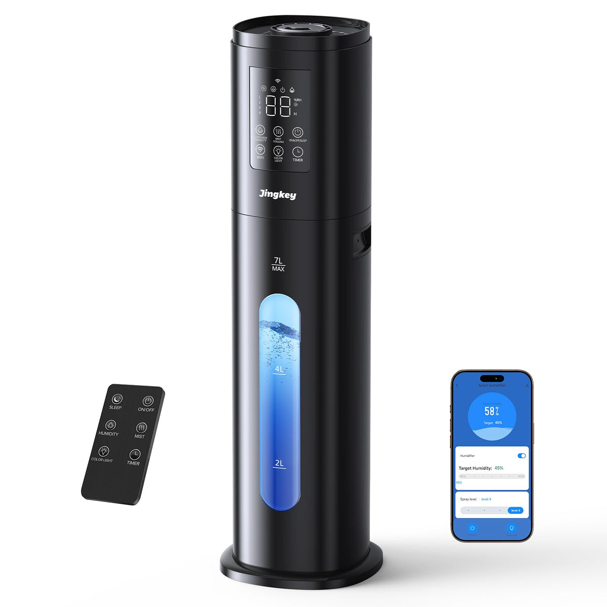 Humidifiers for Bedroom Large Room, 7L/1.85Gal Large Humidifier with Smart App & Remote Control, 4 Mist Levels Humidifier for Home Crow