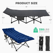 Folding Camping Cot for Adults, 28in Wide with Mattress, Navy Heavy-duty 1200D Oxford Cot with Removable Mattress and Carry Bag, Portable Design for Camping, Travel, Guests and Hiking