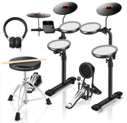 MK-0 Electric Drum Set with 7'' Quiet Mesh Drum Pads, 8'' Full Rubber Cymbals, 12 Kits and 68 Authentic Sounds, USB MIDI, Throne, Sticks, Headphone, 2 Switch Pedals for Beginners & Kids