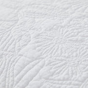 White Botanical Cotton Quilt Set King Floral Stitched Quilts 3PC