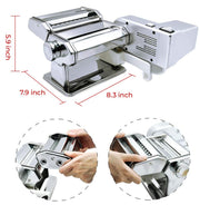 Electric Pasta Maker with Motor, Hand Crank and Ravioli Roller Two Operating Modes, Seven Dough Settings, Noodle Cutting and Filled-Pasta Preparation