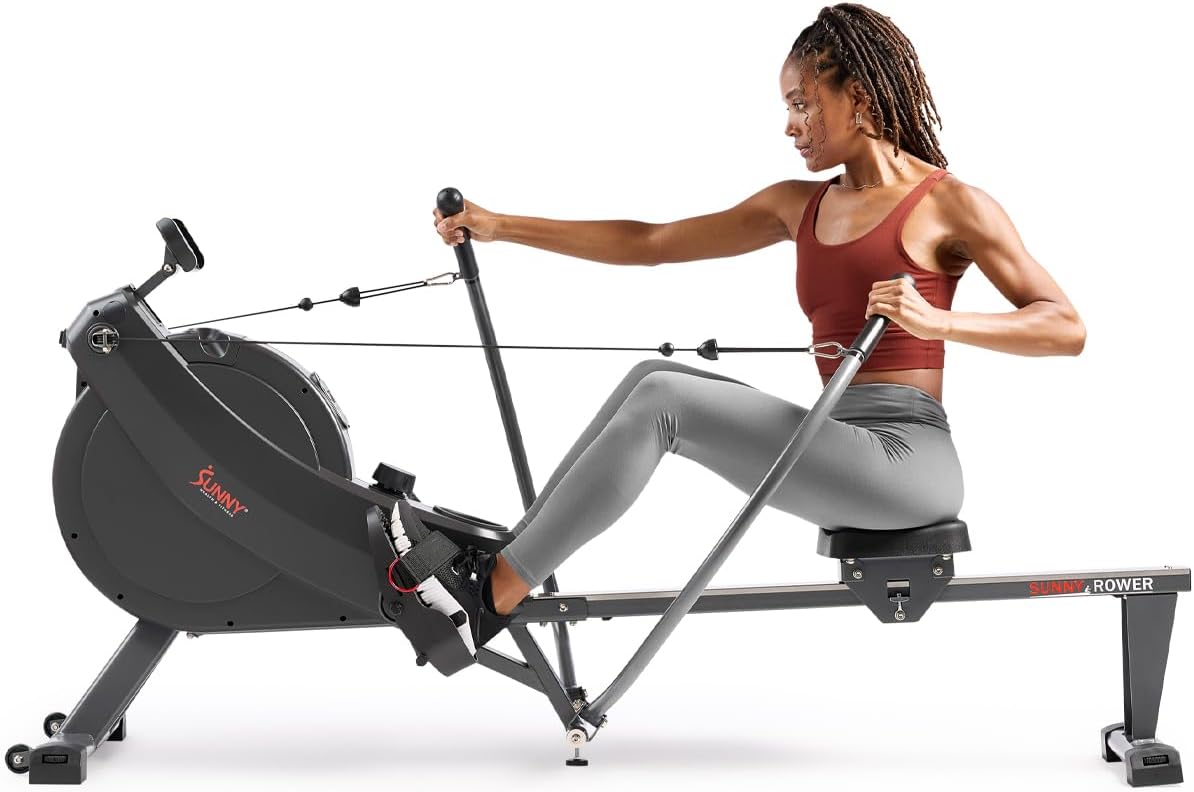 16-Level Magnetic Rowing Machine with Extended Slide Rail, App-Ready Monitor, Wide Seat, Charcoal, 265 lb Capacity