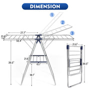 Large Stainless Steel Clothes Drying Rack Fully Assembled, Drying Rack Clothing with Height-Adjustable, Foldable Gullwings Laundry Rack, Indoor Outdoor Use, Blue